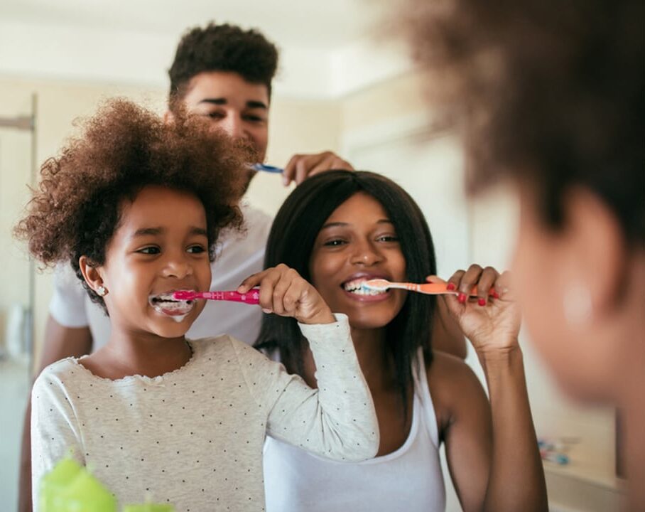 Dr. Maria Cosentino dentist young family brushing their teeth